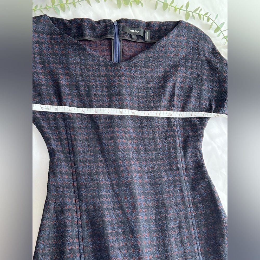 Theory Long Sleeve Houndstooth Jacquard Plaid Sheath Dress Dark Currant S Petite - Picture 9 of 13